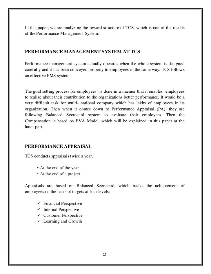 values / conduct appraisal comments tcs performance management at tcs case study